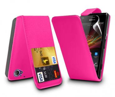 Flip Leather Case Cover For Sony Xperia M in Hot Pink